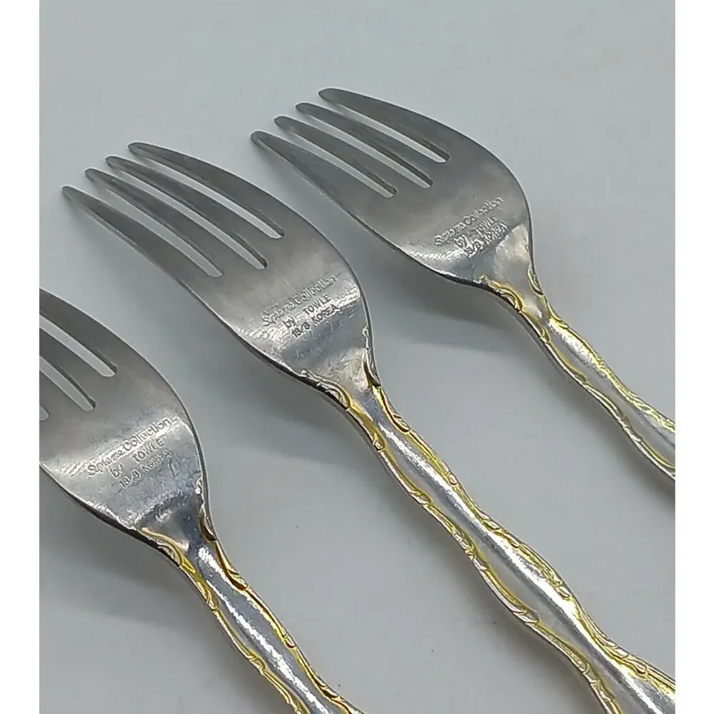 2 Dinner Forks 1 Salad Fork Rose Cascade Towle Supreme 18/8 Gold Accent Korea